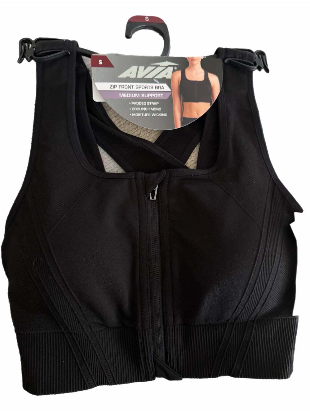 Avia  black zip front sports bra , sm.  NWT